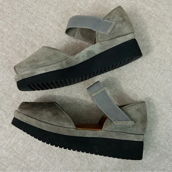 L'Amour Des Pieds Amadour Platform Sandal Gray Suede Size 9.5W Wide